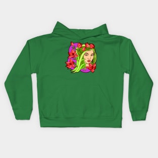 Red Lilies and Green Girl Kids Hoodie